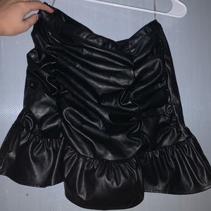Black leather boohoo ruffle skirt